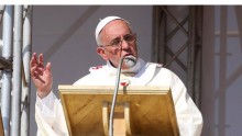 Pope Francis gives his homily during a one-day visit in Calibria, Italy, home to 'Ndrangheta, Italy's most powerful crime syndicate group.