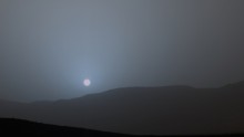 NASA's Curiosity Mars rover recorded this sequence of views of the sun setting at the close of the mission's 956th Martian day, or sol (April 15, 2015), from the rover's location in Gale Crater.