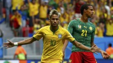 Brazil's Neymar scores 2 goals in their match against Cameroon at the 2014 World Cup