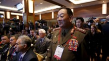 Senior North Korean military officer Hyon Yong Chol (R, front) attends the 4th Moscow Conference on International Security (MCIS) in Moscow in this April 16, 2015 file photo.