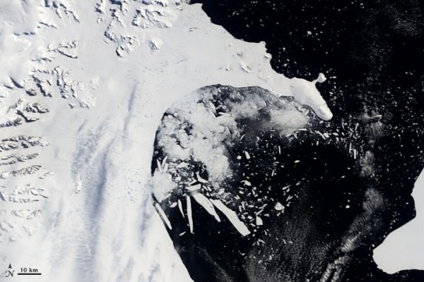 The collapse of the Larsen B Ice Shelf was captured in this series of images from the Moderate Resolution Imaging Spectroradiometer (MODIS) on NASA’s Terra satellite between January 31 and April 13, 2002.