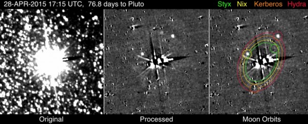 Pluto's moons, Kerberos and Styx are captured for the first time by the New Horizons probe.
