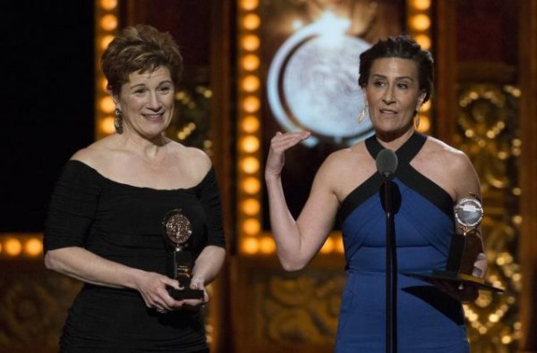 Jeanine Tesori (L) and Lisa Kron accept the award for Best Book of a Musical 