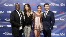Judges Randy Jackson (L), Steven Tyler (2nd L), Jennifer Lopez and show host Ryan Seacrest
