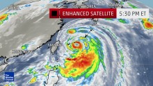 Enhanced satellite image of Typhoon Neoguri as it enters Japan