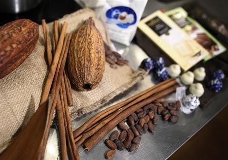 Chocolate beans and pods are displayed in New York November 17, 2012.