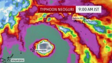 The Eye of Typhoon Neoguri as it passes by the eastern part of Miyakojima in Okinawa