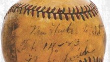 Baseball claiming to be Babe Ruth's first ball hit over the empty bleachers of Yankee Stadium