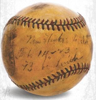 Baseball claiming to be Babe Ruth's first ball hit over the empty bleachers of Yankee Stadium