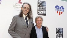 Original cast members Peter Mayhew (L), who portrayed ''Chewbacca,'' and Harrison Ford