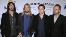 Members of the band Foo Fighters (L-R) Dave Grohl, Taylor Hawkins, Chris Shiflett and Nate Mendel attend the Clive Davis Pre-Grammy Party in Beverly Hills, California February 9, 2008.