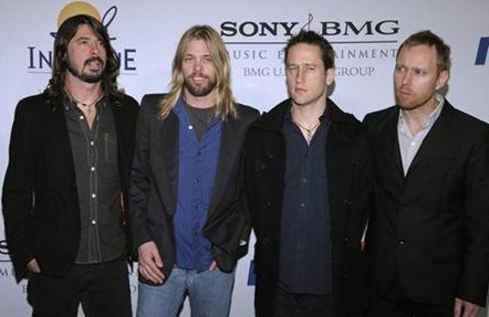 Members of the band Foo Fighters (L-R) Dave Grohl, Taylor Hawkins, Chris Shiflett and Nate Mendel attend the Clive Davis Pre-Grammy Party in Beverly Hills, California February 9, 2008.