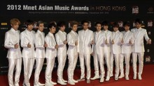 Members of South Korean-Chinese pop groups EXO-K and EXO-M 