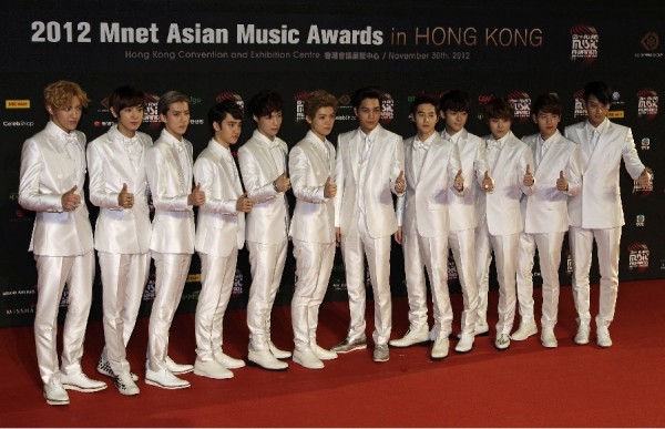 Members of South Korean-Chinese pop groups EXO-K and EXO-M 