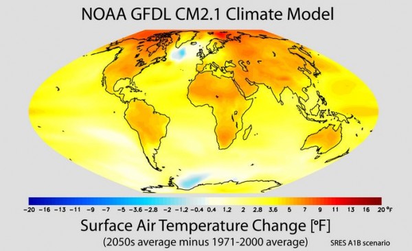 Projected change in sea temperatures from NOAA