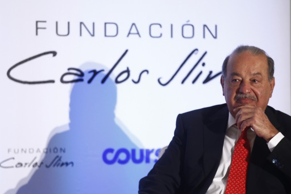 Mexican billionaire Carlos Slim in a presentation of digital platform
