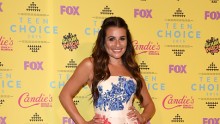 Actress Lea Michele poses in the press room during the Teen Choice Awards 2015 at the USC Galen Center on August 16, 2015 in Los Angeles, California.