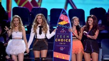 Singers Perrie Edwards, Jade Thirlwall, Leigh-Anne Pinnock and Jesy Nelson of Little Mix 