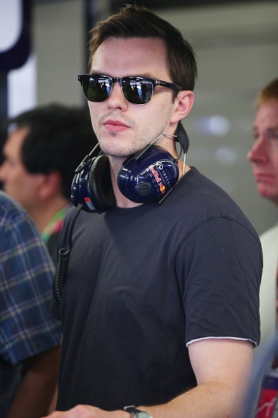  Actor Nicholas Hoult vists the Infiniti Red Bull Racing garage during qualifying for the Canadian Formula One Grand Prix.