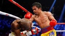 Floyd Mayweather Jr. and Manny Pacquiao going at it during their mega-fight on May 2