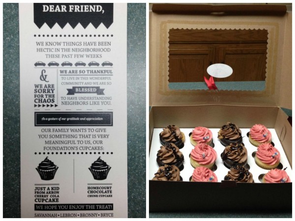 Cupcakes sent by LeBron James to his neighbors in Akron, Ohio