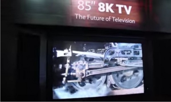 Sharp's prototype 8K TV is on display, showing the very clear images.