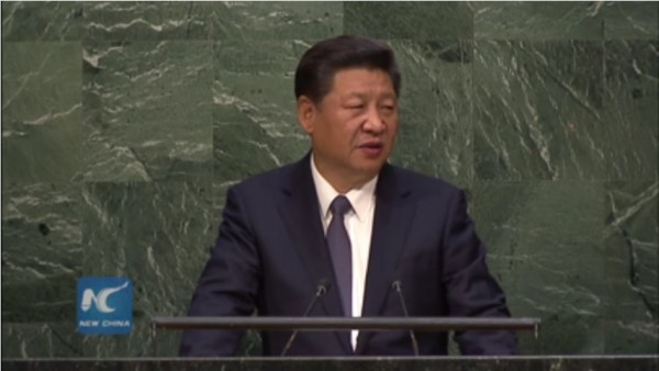 Xi Jinping is giving a speech during the UN summit in New York.