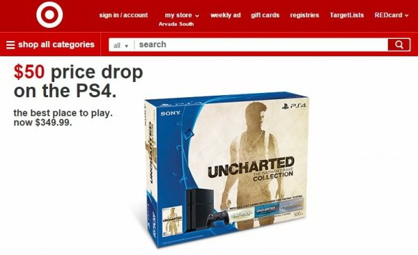 The PlayStation 4 which includes the game Uncharted: Nathan Drakes Collection will have a price drop of 50 dollars.