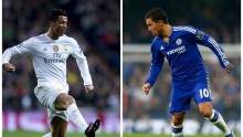 Real Madrid's Cristiano Ronaldo (L) and Chelsea's Eden Hazard