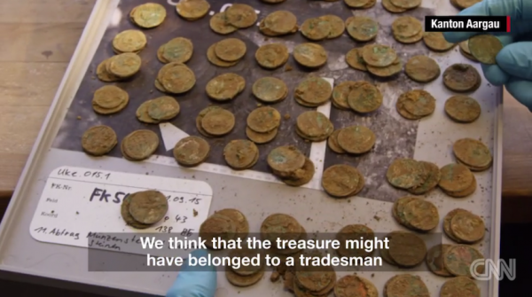 More than 4000 coins were excavated in a cherry orchard in Switzerland