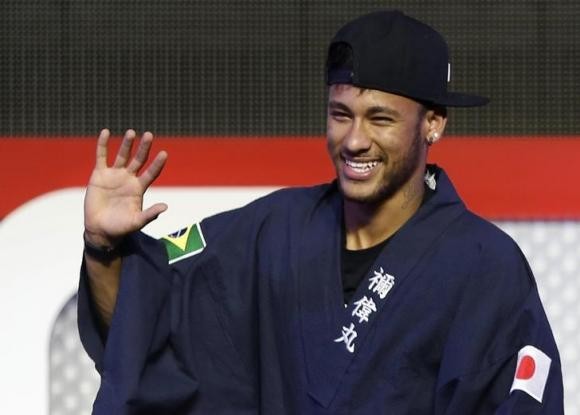 Brazil football star Neymar wears a Yukata during a promotional event in Japan