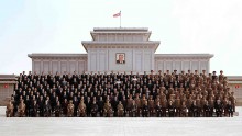 North Korean leader Kim Jong-Il (C, front row) and the Workers' Party of Korea executives and delegates
