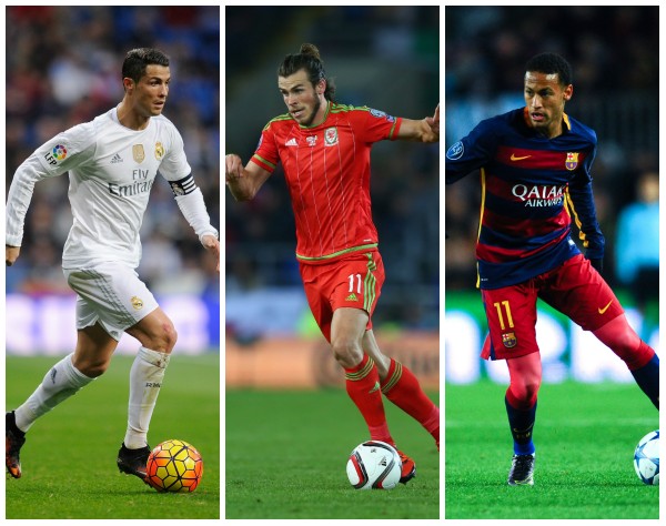 Cristiano Ronaldo, Gareth Bale, and Neymar