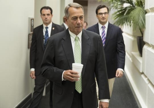 Border Crisis, Speaker of the House John Boehner (R-OH) arrives for a Republican meeting at the Capitol, Washington, August 1, 2014.