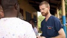 Ebola - Dr. Kent Brantly (R) at ELWA Hospital in Monrovia, Liberia in this undated handout photograph courtesy of Samaritan's Purse.