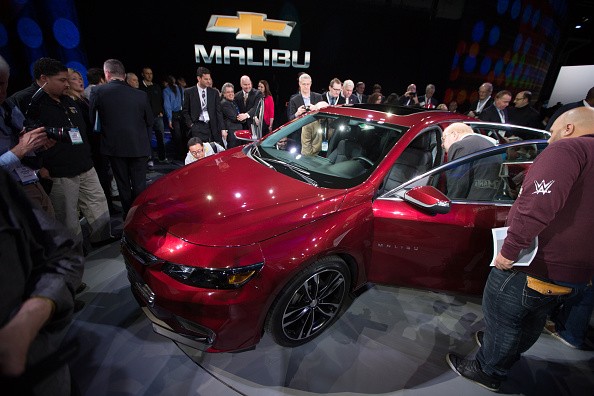 The new 2016 Chevrolet Hybrid Malibu model is displayed at the New York International Auto Show at the Javits Center on April 1, 2015 in New York City.