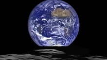A unique glimpse of the Earth rising above the moon's lunar surface