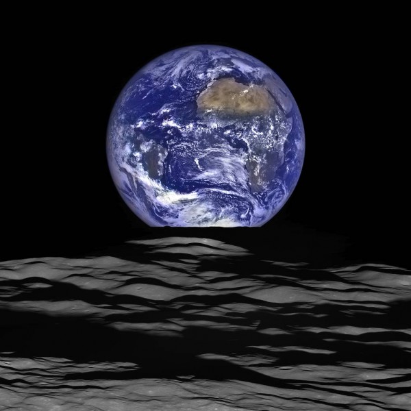 A unique glimpse of the Earth rising above the moon's lunar surface