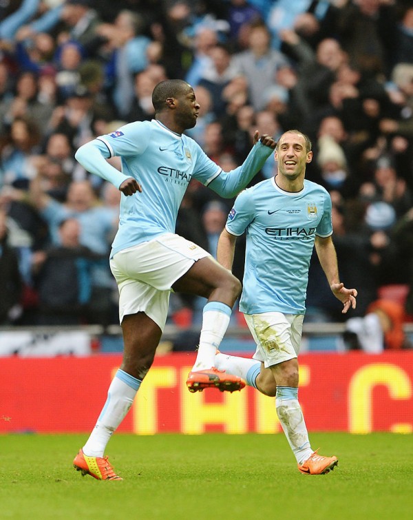 Manchester City's Yaya Touré (L) and Pablo Zabaleta
