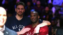 Chicago Bulls' Pau Gasol (L) and Los Angeles Lakers' Kobe Bryant during the 2016 All-Star Game