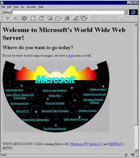 Microsoft's original 1994 homepage