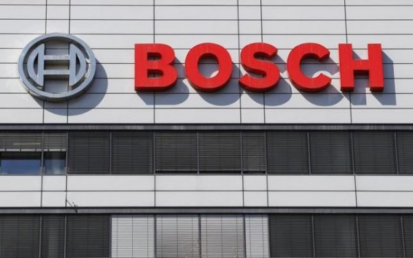 The logo of Bosch is pictured on its headquarters in Stuttgart April 18, 2013.