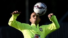 Shandong Luneng striker Diego Tardelli during a Brazil training session