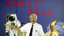 China is set to hike its budget for space research. US retired astronaut Charles M. Duke delivers a speech as he visits a research center of DuPont Company with the other two astronauts Mae C. Jemison (L) and Charles F. Bolden R) on Aug. 2, 2005 in Shangh