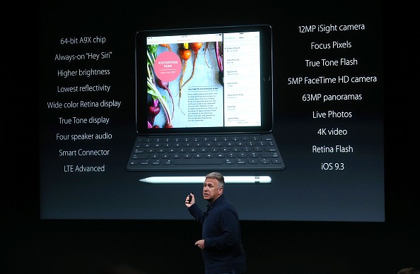 Apple senior vice president of worldwide marketing Phil Schiller announces the new 9.7' iPad pro during an Apple special event at the Apple headquarters on March 21, 2016 in Cupertino, California. There was no mention, though, of MacBook Pro. (Photo: Just