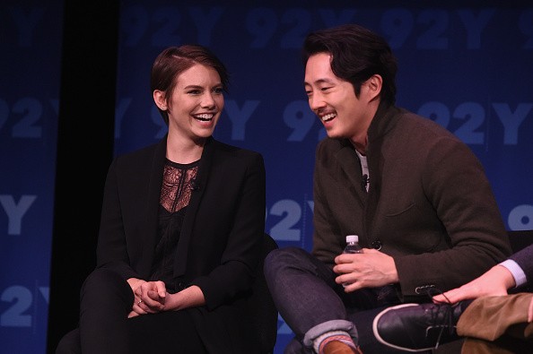 Lauren Cohan and Steven Yeun speak onstage at The Walking Dead: Screening and Conversation at the 92nd St Y on Feb. 8, 2016 in New York City. (Photo: Jamie McCarthy/Getty Images for AMC)