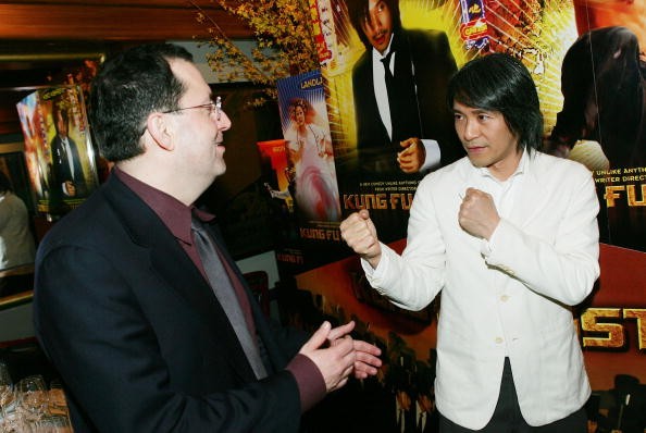 Writer/director/actor Stephen Chow (C) poses with Sony Pictures Classics Co-President Michael Barker (L) at the premiere after party for 'Kung Fu Hustle' at Oceana March 31, 2005 in New York City. (Photo: Evan Agostini/Getty Images)