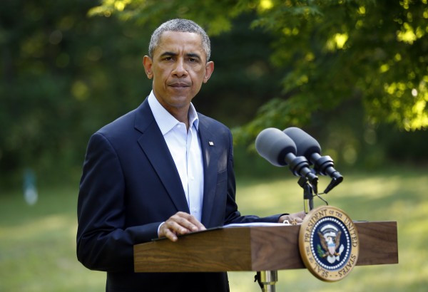 U.S. President Barack Obama delivers a statement on the situation in Iraq from his vacation home at Martha's Vineyard, Massachusetts August 11, 2014.
