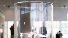 The new MacBook Pro is displayed in a case following the keynote address at the Apple 2012 World Wide Developers Conference (WWDC) at Moscone West on June 11, 2012 in San Francisco, California.  (Photo: Justin Sullivan/Getty Images)