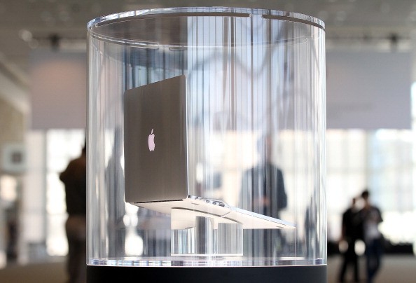 The new MacBook Pro is displayed in a case following the keynote address at the Apple 2012 World Wide Developers Conference (WWDC) at Moscone West on June 11, 2012 in San Francisco, California.  (Photo: Justin Sullivan/Getty Images)